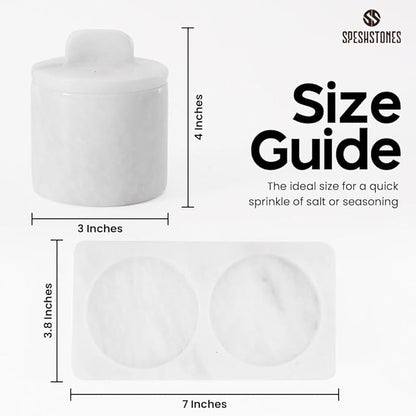 Marble Salt Cellar White 4 Inch Salt Jar with Lid, Table Salt Containers for Countertop, Salt Dish, Salt Holder, Spice Jars, Sugar Bowl, Seasoning Container Set of 2, Salt Dispenser