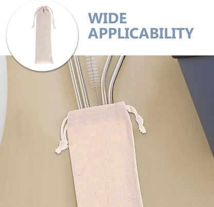 BESTonZON Straw Carrying Case Cotton Linen Pouch with Drawstring Closure Portable Organizer for Reusable Straws Forks Spoons Storage Travel Bag