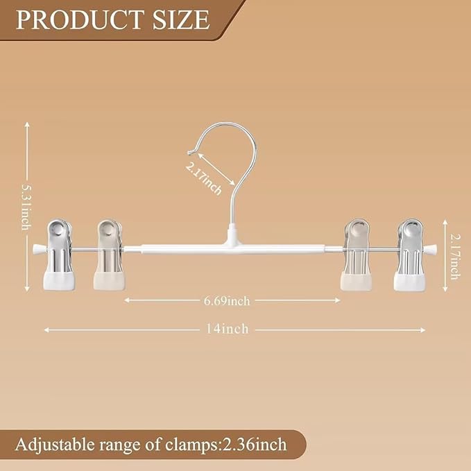 14Inch 50PACK Pants Hangers with Clips Adjustable Skirt Hangers for Women White Metal Non-Slip Trousers Hanger Heavy Duty Space Saving Clothes Hanger for Shorts,Jeans
