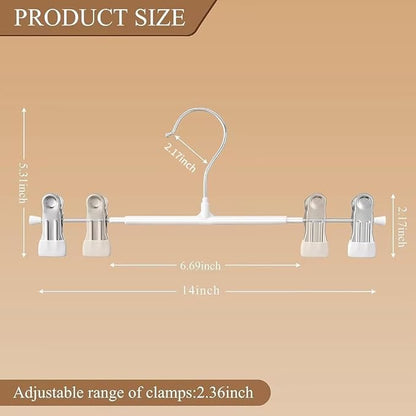 14Inch 50PACK Pants Hangers with Clips Adjustable Skirt Hangers for Women White Metal Non-Slip Trousers Hanger Heavy Duty Space Saving Clothes Hanger for Shorts,Jeans
