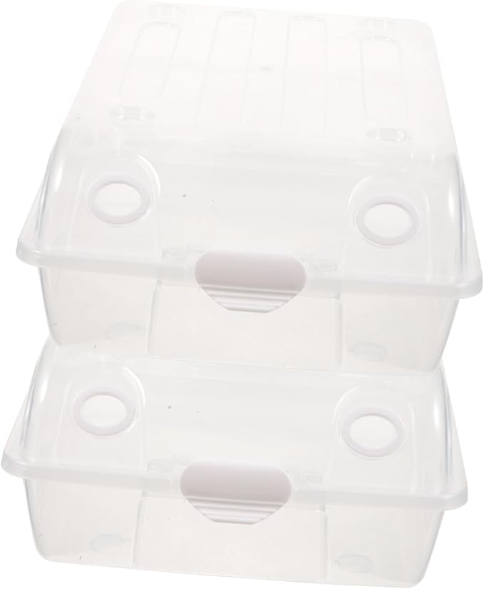 2pcs Large Transparent Plastic Shoe Storage Box Stackable and Dustproof Design for Men and Women for Organizing Sneakers and Footwear White
