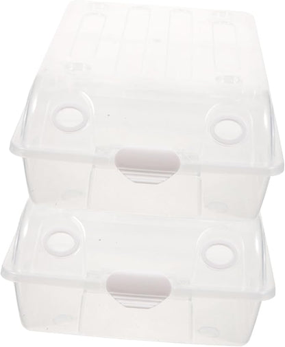 2pcs Large Transparent Plastic Shoe Storage Box Stackable and Dustproof Design for Men and Women for Organizing Sneakers and Footwear White