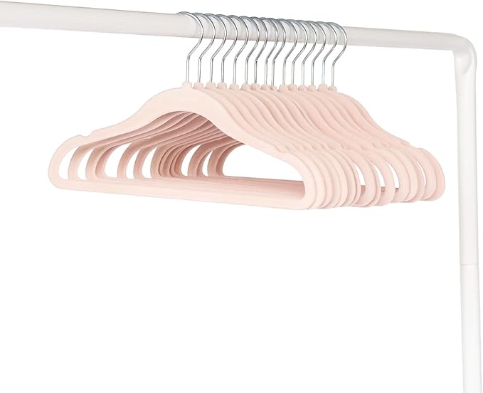 3 Sprouts Velvet Baby Hangers - Non-Slip Hangers for Infant and Toddler Clothes - Slim Space-Saving Design with Nordic Colors for Nursery - 30 Pack - Pink
