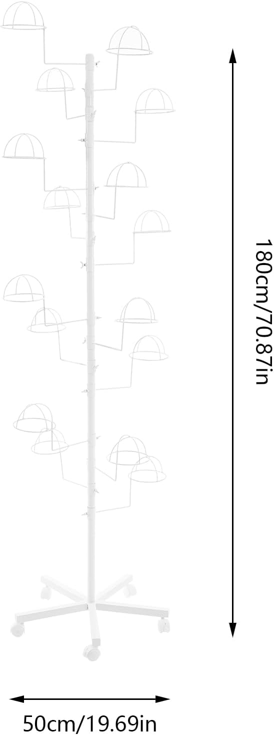 Hat Rack with 16 Circular Hooks, Metal Hat Display Stand, Freestanding Rotating Hat Stand, Adjustable Large Hats Display Rack, Modern Floor Wig Rack for Home Retail Store (White)