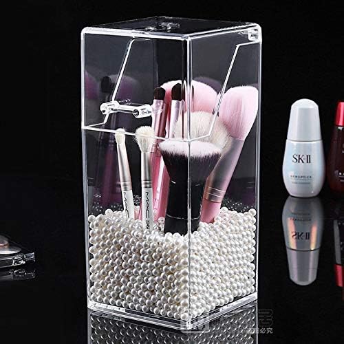 Makeup Brush Holder With Lid Cosmetic Brush Organizer Display Case Dustproof Cosmetics Brush Storage Container with Free Pearls