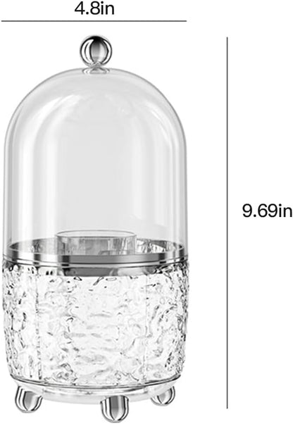 CHIRISEN 360 Rotating Makeup Brush Holder with Lid Dustproof Spinning Brush Storage for Bathroom Countertop, Cosmetic Tools Organizer with Cover for Vanity (Clear)