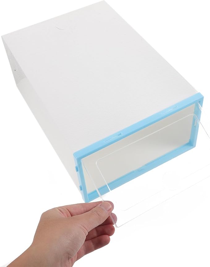 MAGICLULU 6pcs Stackable Shoe Boxes with Blue Frame Thickened Plastic Shoe Storage Containers for Women Closet Organization