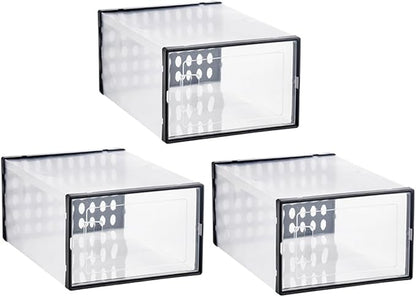 FOMIYES Shoe Storage Boxes 3pcs 34x15.5x24cm Dustproof Waterproof Plastic Shoe Organizers for High-top Sneakers and Boots Stackable for Home Closet Organization