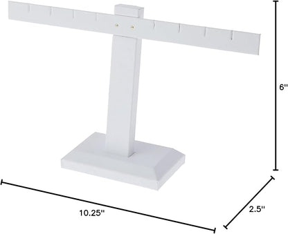Plymor White Faux Leather T-Bar, Four Pair Earring Display Stand, 10.25" W x 6" H (Pack of 12)