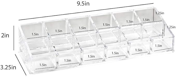 Isaac Jacobs Clear Acrylic 12 Compartment Nail Polish Holder, Organizer for Makeup, Essential Oils, Storage Solution, Rack Display (2 Rows (x6))