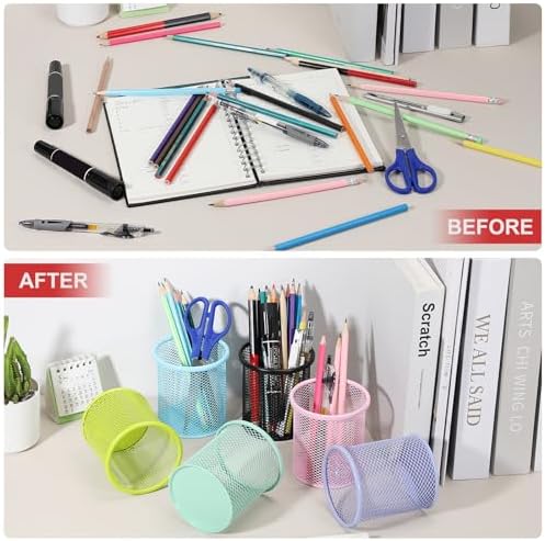 uxcell 2Pcs Mesh Pencil Holder, Metal Pen Cup Desk Organizer Makeup Brush Cup Holder for Home, Office, Classroom(Black) - Image 4