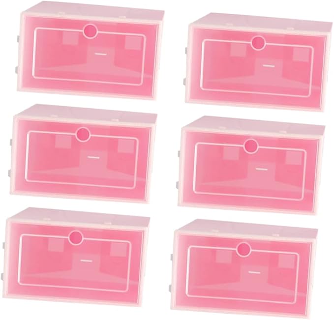 6PCS Transparent Stackable Shoe Storage Boxes with Thickened Plastic S Pink Organizer for Sneakers Shoe Containers for Closet and Entryway Storage