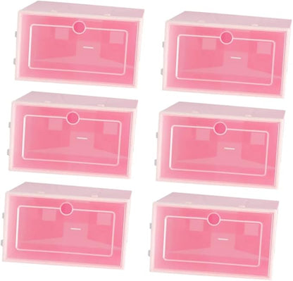 6PCS Transparent Stackable Shoe Storage Boxes with Thickened Plastic S Pink Organizer for Sneakers Shoe Containers for Closet and Entryway Storage