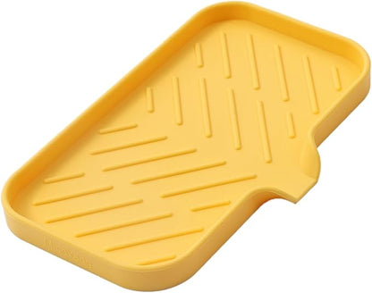 MicoYang Silicone Bathroom Soap Dishes with Drain Spout-Bathroom and Kitchen Sink Organizer,Sponge Holder,Dish Soap Tray,Perfect for Dispenser,Scrubber,Bottle,Cup on Sink or Counter-Yellow 9.6"×5.3"