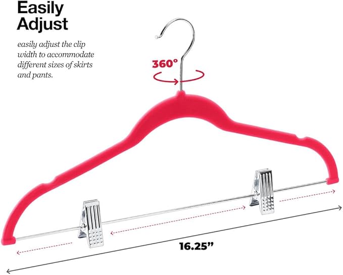 Home-it 10 Pack Clothes Hangers with clips - PINK Velvet Hangers - made for skirt hangers - Clothes Hanger - pants hangers - Ultra Thin No Slip