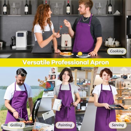 ROTANET Stripe Stretch Apron Chef Aprons for Men with 2 Pockets Waterproof - Image 6