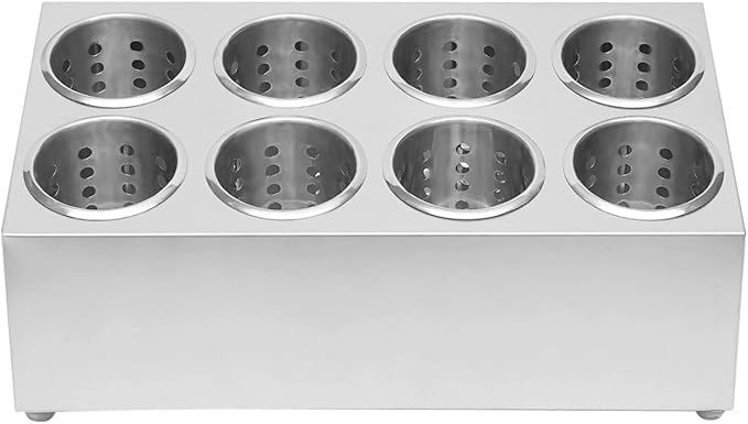 Commercial 8-Hole Stainless Steel Cylinder Flatware Silverware Utensil Holder Organizer Caddy, Detachable Countertop Utensil Dispenser for Forks Knives Spoons for Kitchen Restaurant Buffet