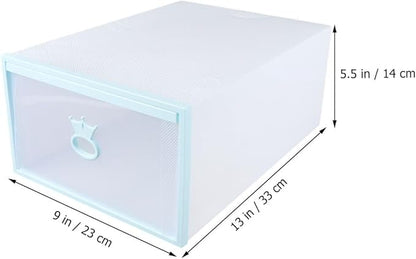 Milisten Thickened Plastic Drawer-style Shoes Organizer Box 33x23x14cm with Blue Frame White Base Stackable Large Shoe Storage Container for Men and Women for Home Organization