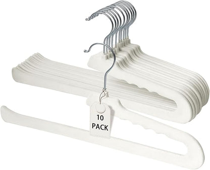 ManGotree Non Slip Velvet Pants Hangers, Open Ended Felt Jean Hangers for Closet Organizer, Heavy Duty Space Saving for Trousers, Slacks, Shorts, Dress, Scarf (10 Pack, Ivory)