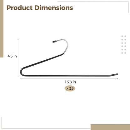 35 Pcs Pants Hangers Non Slip, Space Saving Open Ended Metal Pant Hangers, Jean Hangers for Men and Women, Closet Storage Organizer for Clothes Leggings Slacks Trouser Ties (Black)