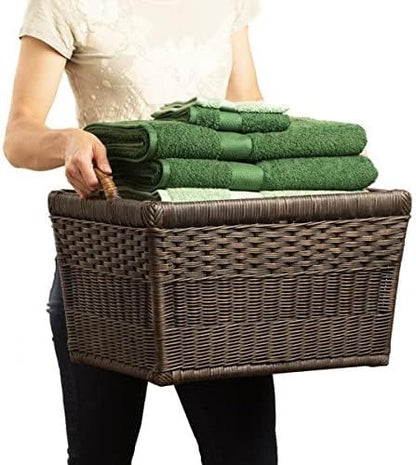 The Basket Lady Lift-Off Lid Wicker Storage Basket, Medium, 20 in L x 15 in W x 14 in H, Antique Walnut Brown