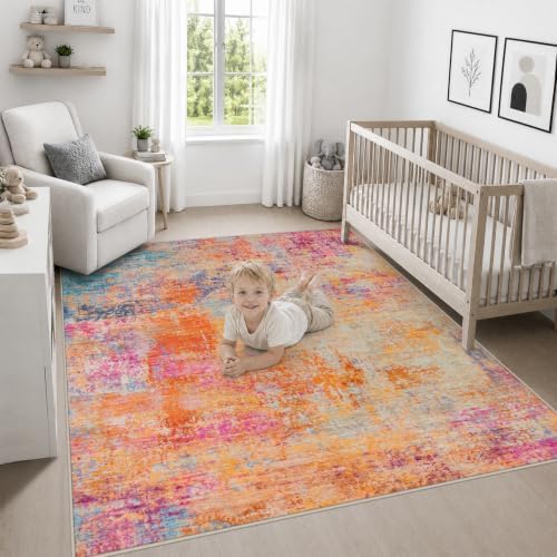 Area Rug Living Room: 5x5 Modern Washable Soft Carpet Galaxy Haze - Image 5
