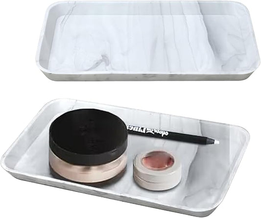 2 Pcs Countertop Vanity Tray, Bathroom Silicone Shatterproof Tray, Soap and Sponge Holder for Kitchen Sink Toilet Tank, Bathroom Holders for Counter, Perfume Candle Key Valet - Marble