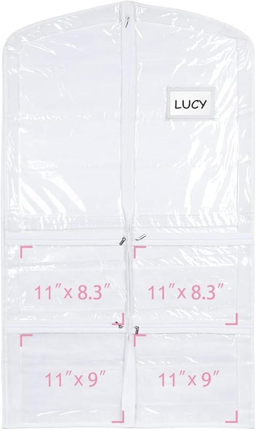 Stepstall PVC Clear Garment Bag, 40" Dance Costume Garment Bag for Dance Competitions with 5 Clear Zipper Pockets, Breathable Garment Bags for Hanging Clothes to Kids, Storage,Set of 3