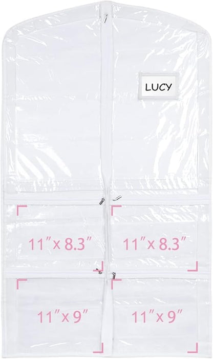 Stepstall PVC Clear Garment Bag, 40" Dance Costume Garment Bag for Dance Competitions with 5 Clear Zipper Pockets, Breathable Garment Bags for Hanging Clothes to Kids, Storage,Set of 3