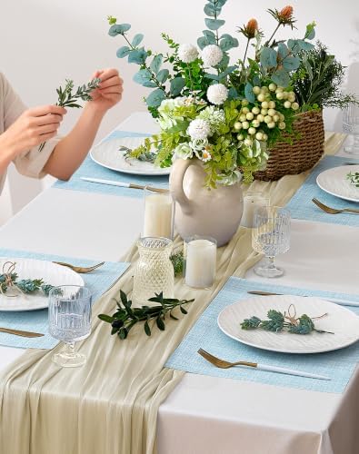 Leetaltree Soft Sky Blue Woven Placemats Set of 12 - Heat Resistant Non-Slip Place mats for Dining Table, Washable Durable PVC Vinyl Woven Table Mats(Sky Blue, 12) - Image 3