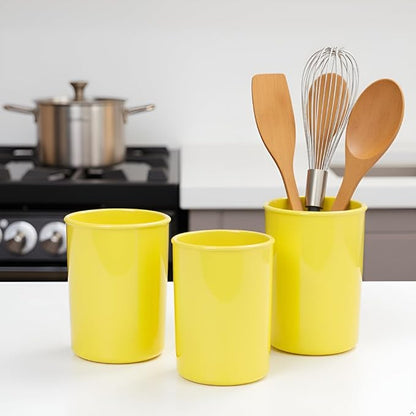 Calypso Basics Utensil Holder for Small Cutlery – Flatware Organizer for Kitchen or Office, Compact Flatware Organizer for Outdoor Dining, Picnics, Camping & Patio Use by Reston Lloyd, Lemon