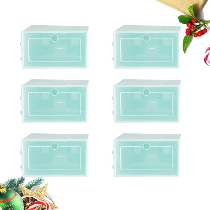 Housoutil 6pcs Small Stackable Shoe Storage Boxes Thickened Green Plastic Shoe Containers with Lids Space-saving Organizers for Closet and Travel