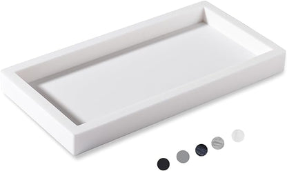 Small Silicone Bathroom Vanity Tray Rectangle Soap and Sponge Holder Kitchen Sink Organizer for Scrubber, Lotion Bottles, Perfume, Jewelry, Candle, Key Trinket Ring, White