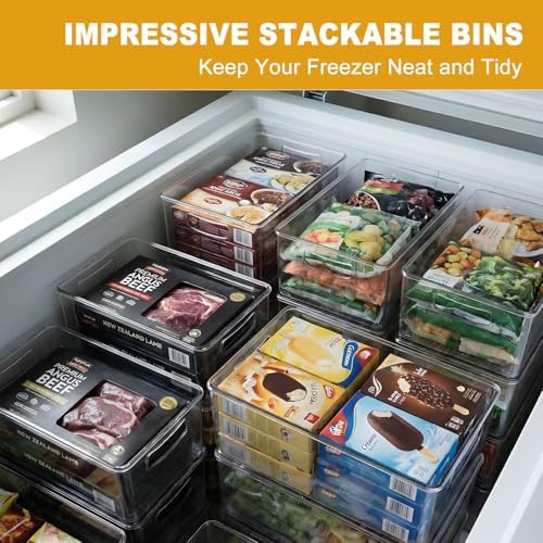 Hudgan 8 Pack Freezer Organizer Bins,Stackable,Clear Bins for Fridge,Pantry - Image 2