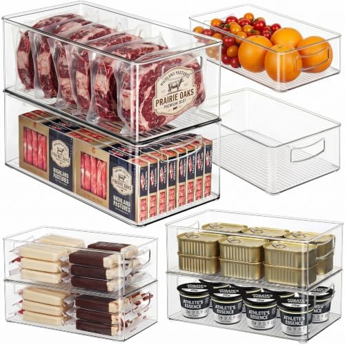 Hudgan 8 Pack Freezer Organizer Bins,Stackable,Clear Bins for Fridge,Pantry by HUDGAN