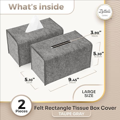 Lotteli Kitchen Felt Tissue Box Cover, Rectangle Large, Taupe, 2 Pack - Image 2
