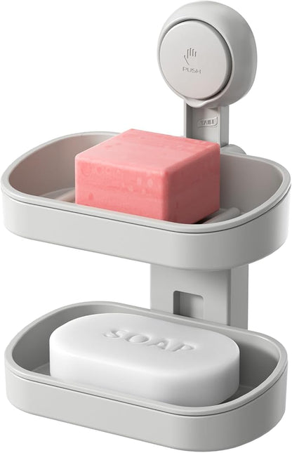 TAILI Soap Holder Soap Dish for Shower, Suction Cup Soap Holder for Shower Wall, Bathroom Accessories, Removable Strong Hold Soap Saver, Drill Free, Grey 2 Layer