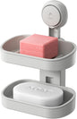 TAILI Soap Holder Soap Dish for Shower, Suction Cup Soap Holder for Shower Wall, Bathroom Accessories, Removable Strong Hold Soap Saver, Drill Free, Grey 2 Layer