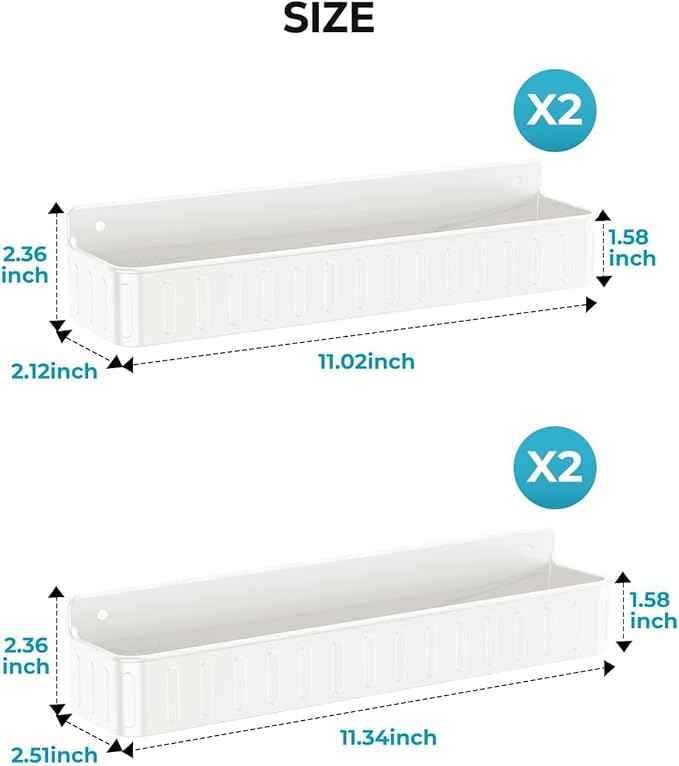 Nieifi Spice Rack Wall Mount, Spice Organizer for Spice Jars, Screw or Adhesive Hanging Organizer for Kitchen Cabinet or Pantry Door, 4 Pack, White, ABS Plastic