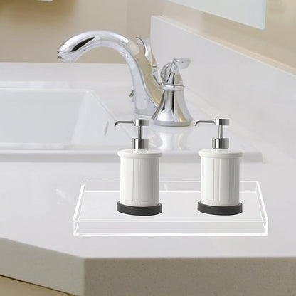 Acrylic BathroomTray for Counter, Handmade Clear Trays Sturdy Organizer for Cup, Sponge, Soap, Plant (Large, Clear)