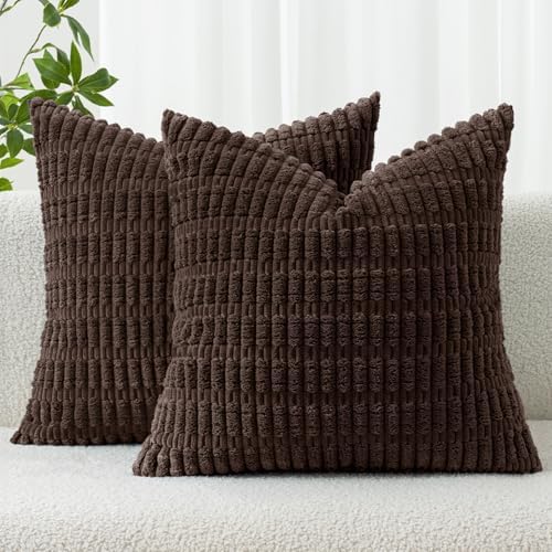 MIULEE Corduroy Decorative Throw Pillow Covers 18x18 Dark Brown Pack of 2 by MIULEE