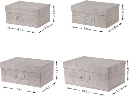 Briful Photo Boxes with Lids - 4 in 1 Set Waterproof Storage Boxes with Handles - Decorative Multiple Size Storage Bins for Clothes/Shoes/Office/Cosmetic/Books