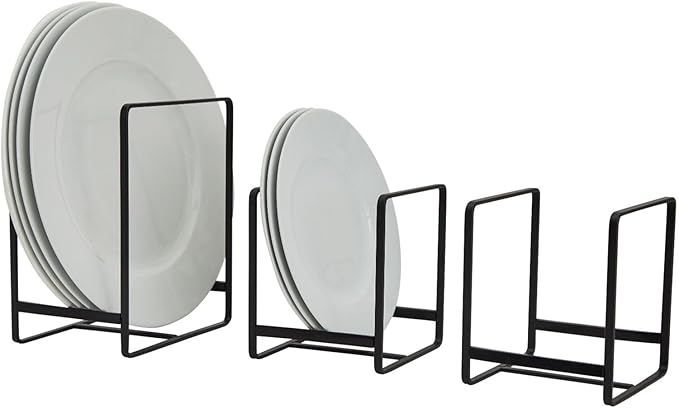 Juvale Iron Kitchen Cabinet Organizer Shelf - Space-Saving Plate Rack Organizer for Cabinet - Pot Lid Holder for Cupboard Shelf - Cutting Board for Countertop Stand - Black, Pack of 3