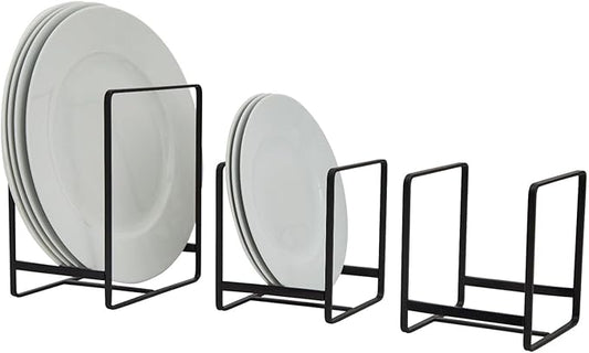 Juvale Iron Kitchen Cabinet Organizer Shelf - Space-Saving Plate Rack Organizer for Cabinet - Pot Lid Holder for Cupboard Shelf - Cutting Board for Countertop Stand - Black, Pack of 3