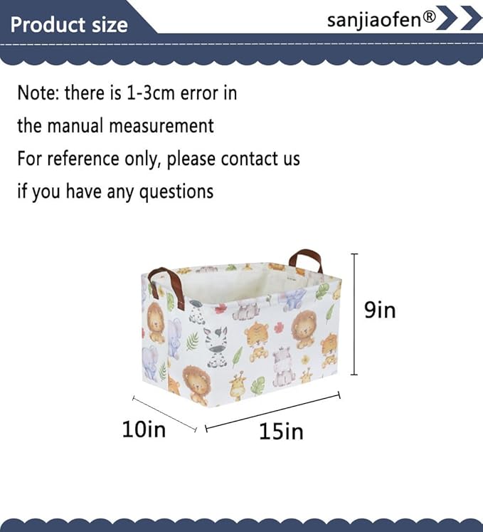 Rectangular Kids Storage Bins,Baby Baskets Organizer.Waterproof PE Coating Cute Basket with Handles.Woodland Nursery Decor,Toys Box,Books Basket, (Cute Animal)