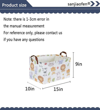 Rectangular Kids Storage Bins,Baby Baskets Organizer.Waterproof PE Coating Cute Basket with Handles.Woodland Nursery Decor,Toys Box,Books Basket, (Cute Animal)