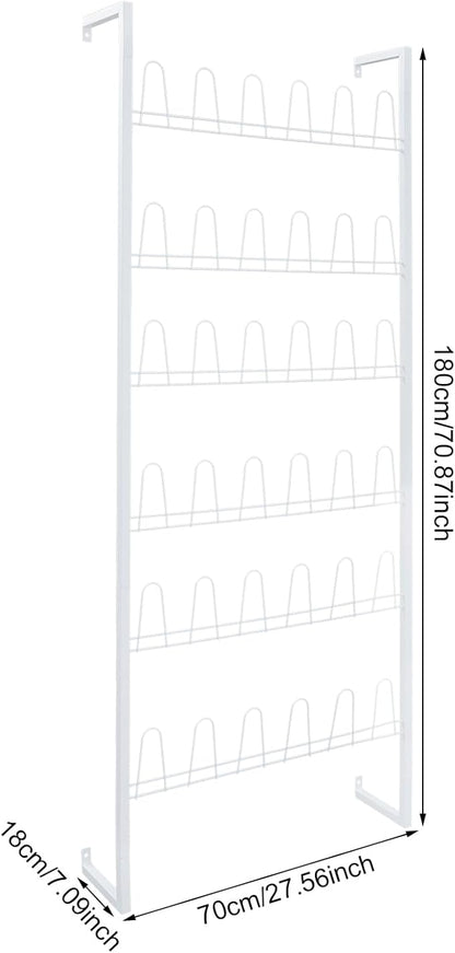70 Inch 6-Tier Wall Mounted Metal Shoe Organizer, Hanging Shoe Rack for 18 Pairs, Space Saving Heavy Duty Iron Shoe Storage Caddy for Closet Entryway Garage (White)