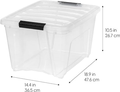 IRIS USA 32 QT Plastic Storage Box with Lid and Latches - 6 Pack - BPA-Free, See-Through Organizing Solution, Durable Nestable Stackable Containers, Secure Pull Handle - Clear