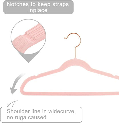 MIZGI Kids Velvet Hangers,Non-Slip Big Kids Hangers,14 Inch Hangers for Youth,Teen Clothes,Pack of 50（Blush Pink）