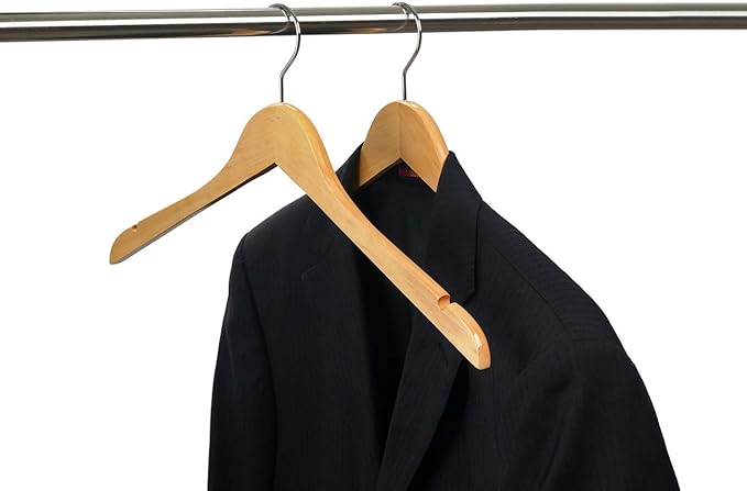 Nature Smile Solid Gugertree Wood Shirt and Dress Hangers with Notches with Anti-Rust Chrome Hook Pack of 10 (Natural)